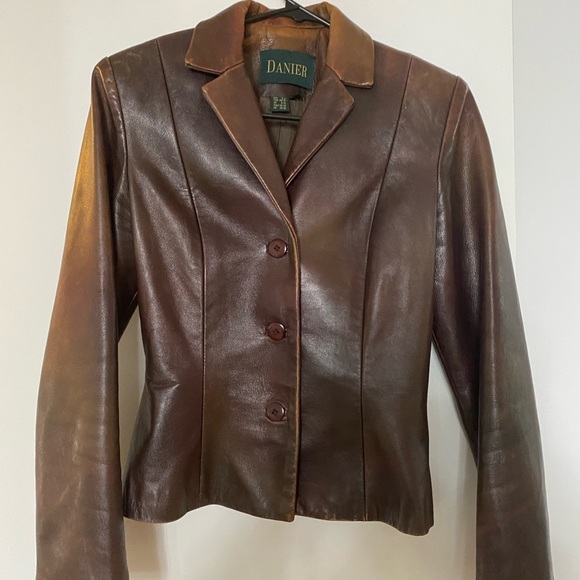 AUTHENTIC LEATHER BROWN DANIER FITTED BLAZER! - Picture 4 of 6